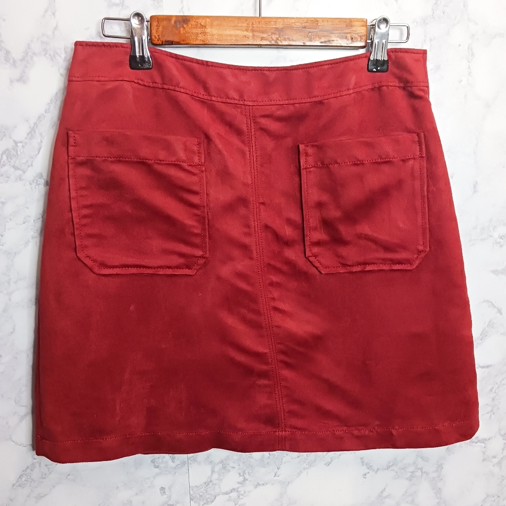 Anthropologie Sanctuary Mini Skirt Women Size M Rusty Orange Faux Suede Pockets